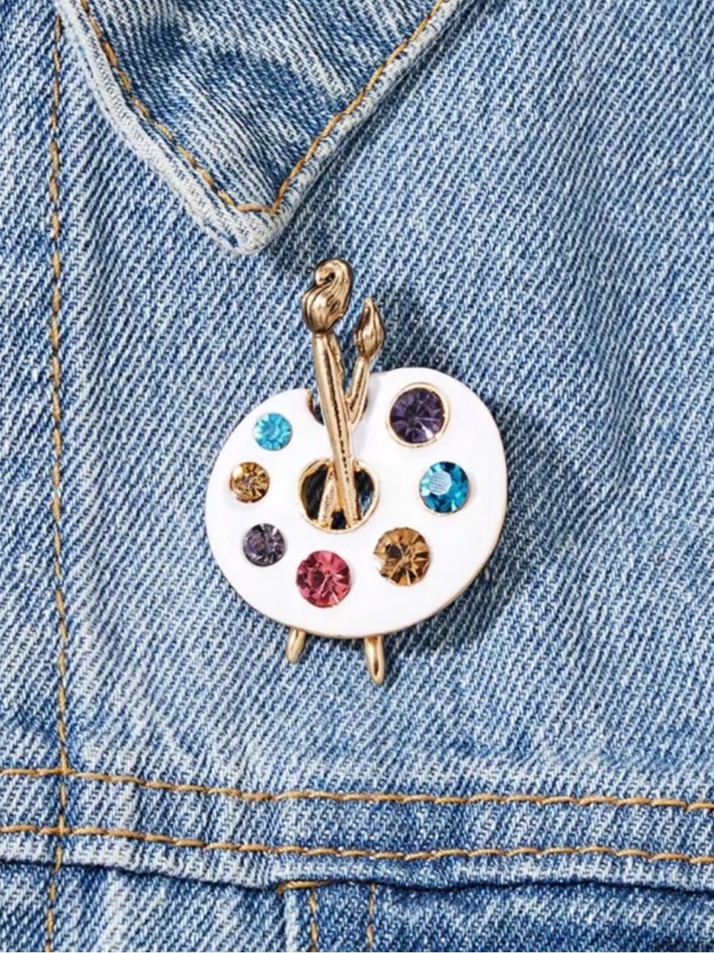 White Enamel Artist Palette Brooch